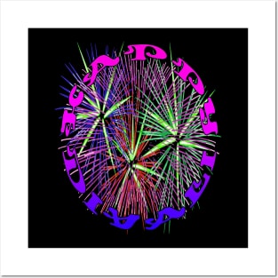 Happy Diwali Light Up The World With Fireworks Pink Purple Posters and Art